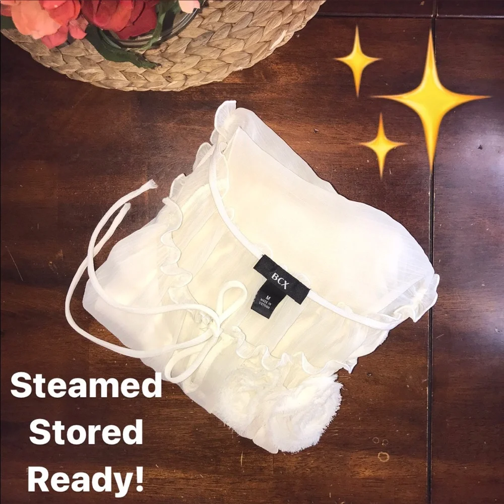 Flutter Sleeve Sheer Chic Cream Blouse Top - Picture 12 of 16